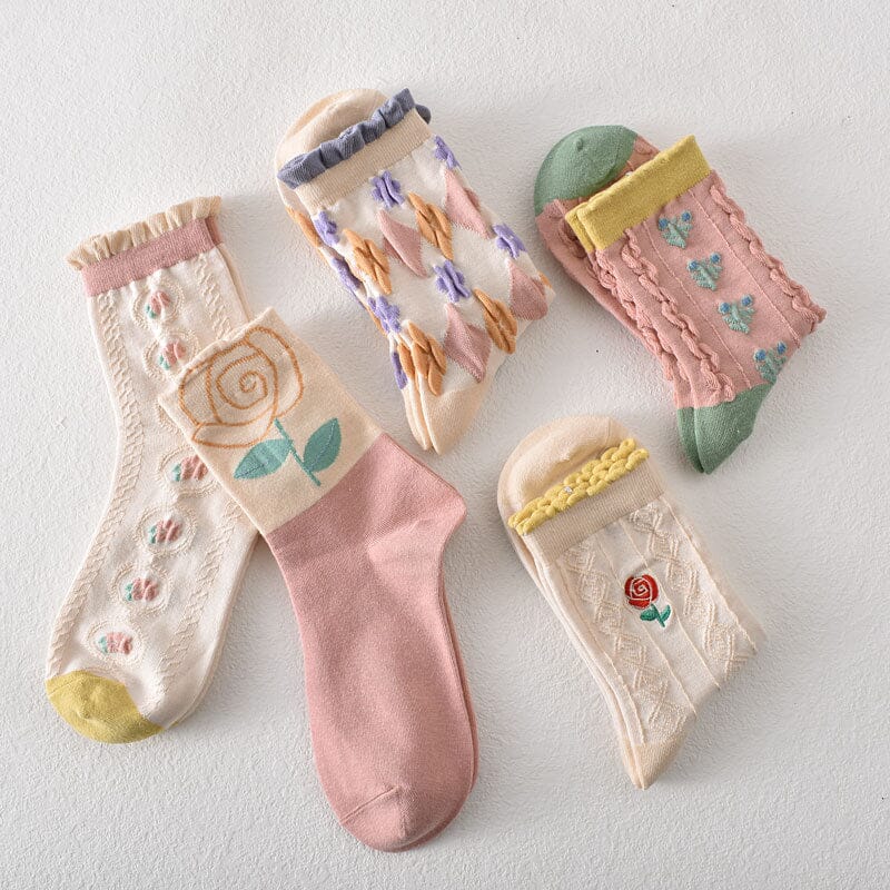 Damen Baumwollsocken mit Blumenmuster, 10 Paar, für den Alltag und Freizeitoutfits | Lersk