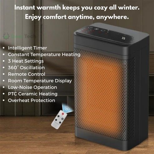 Portable PTC Fan Heater With Remote And Adjustable Temp | Lersk