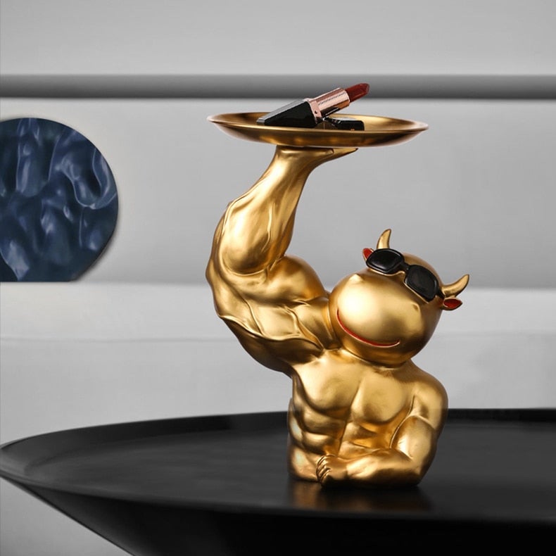 Luxio Gold Cow Tray Decor for Tables and Desks Rich Design | Lersk