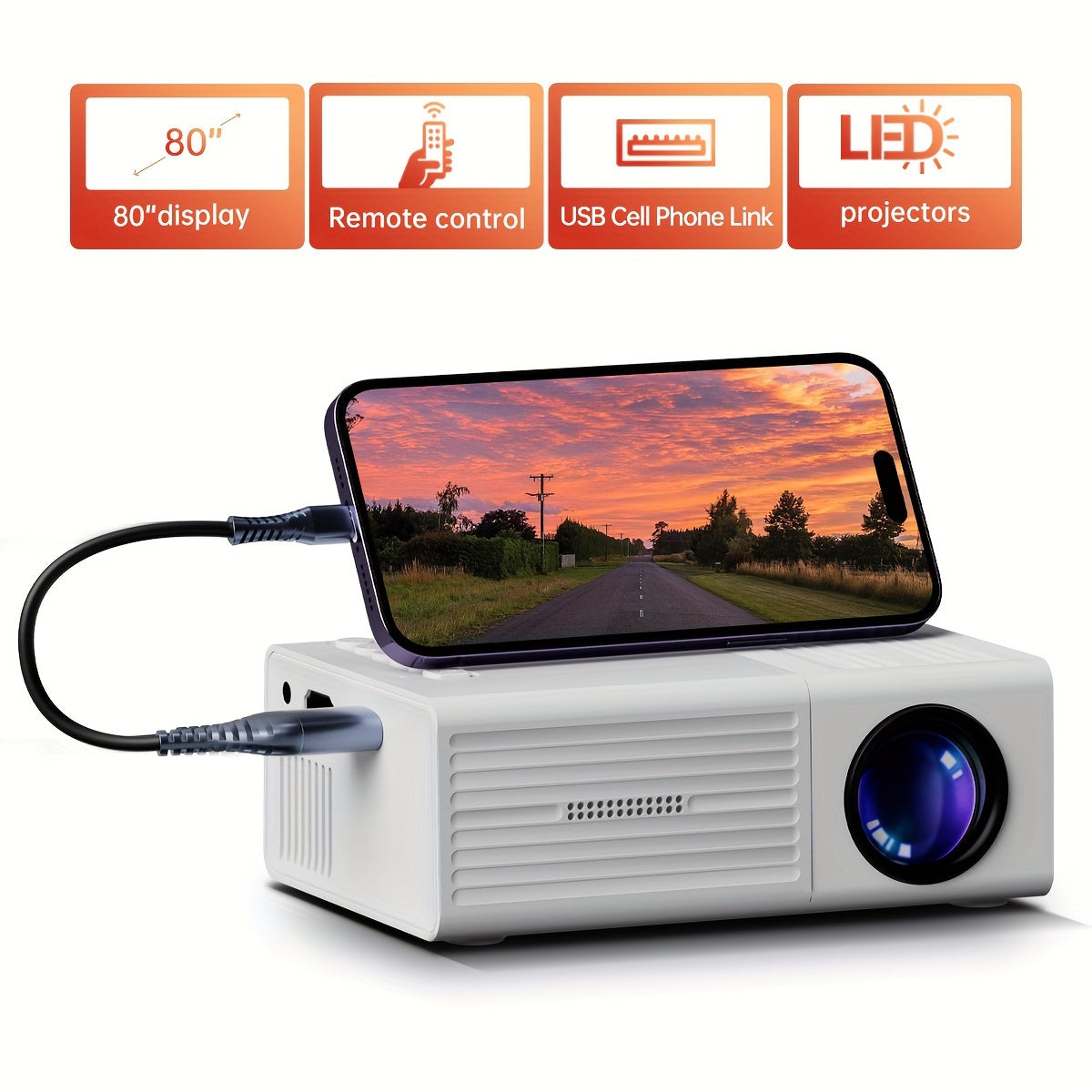 Ultrajasný mini projektor 3000 lumenů – přenosný HDTV a USB, ideální pro domácí kino a venkovní použití | Lersk