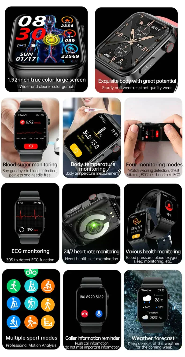 AeroPulse Smartwatch mit EKG- und Glukosemesser, 1,83-Zoll-HD-Bildschirm | Lersk