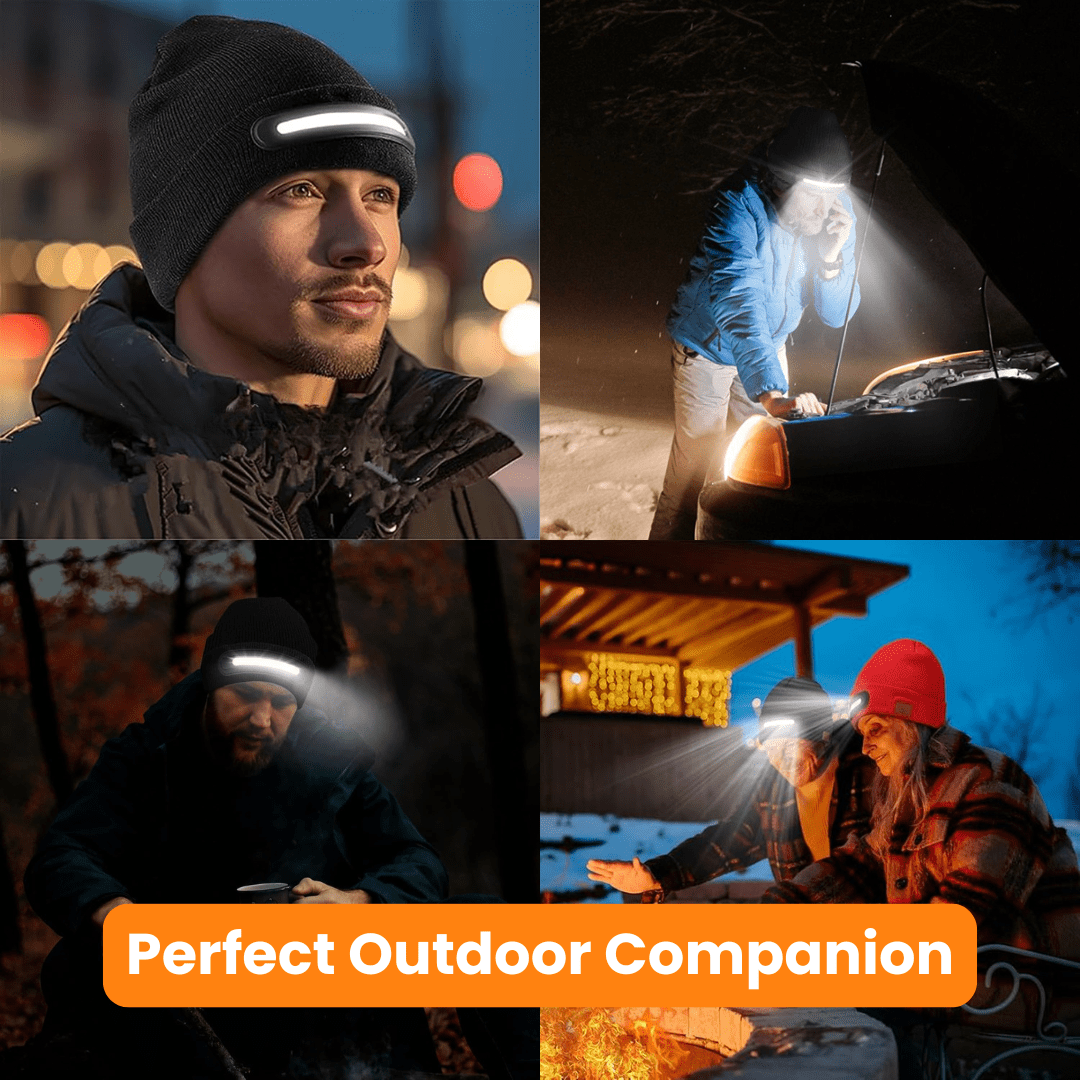 LED Beanie Hat with Built-In Headlamp & USB-C Rechargeable Light | Lersk