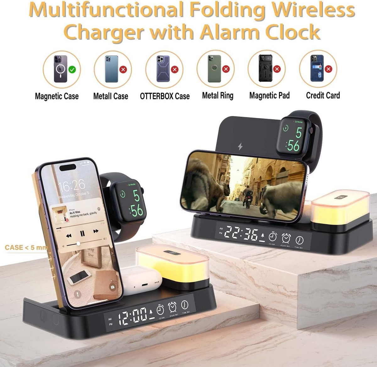 NovaCharge 5-in-1 Dock Wireless Charge Clock Lamp Hub
