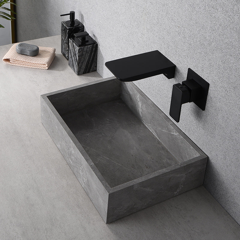 Creative Wall Mounted All-Copper Black Waterfall Faucet for Wash Basin with Concealed Dual Control Hot and Cold | Lersk