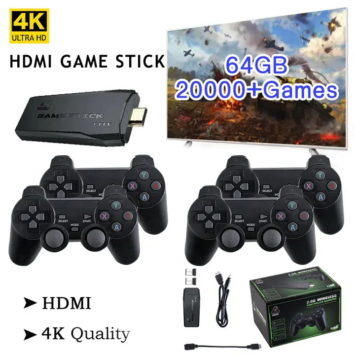 HDMI 4K TV herní konzole s 64GB a více než 20 000 retro hrami a dvěma bezdrátovými ovladači | Lersk