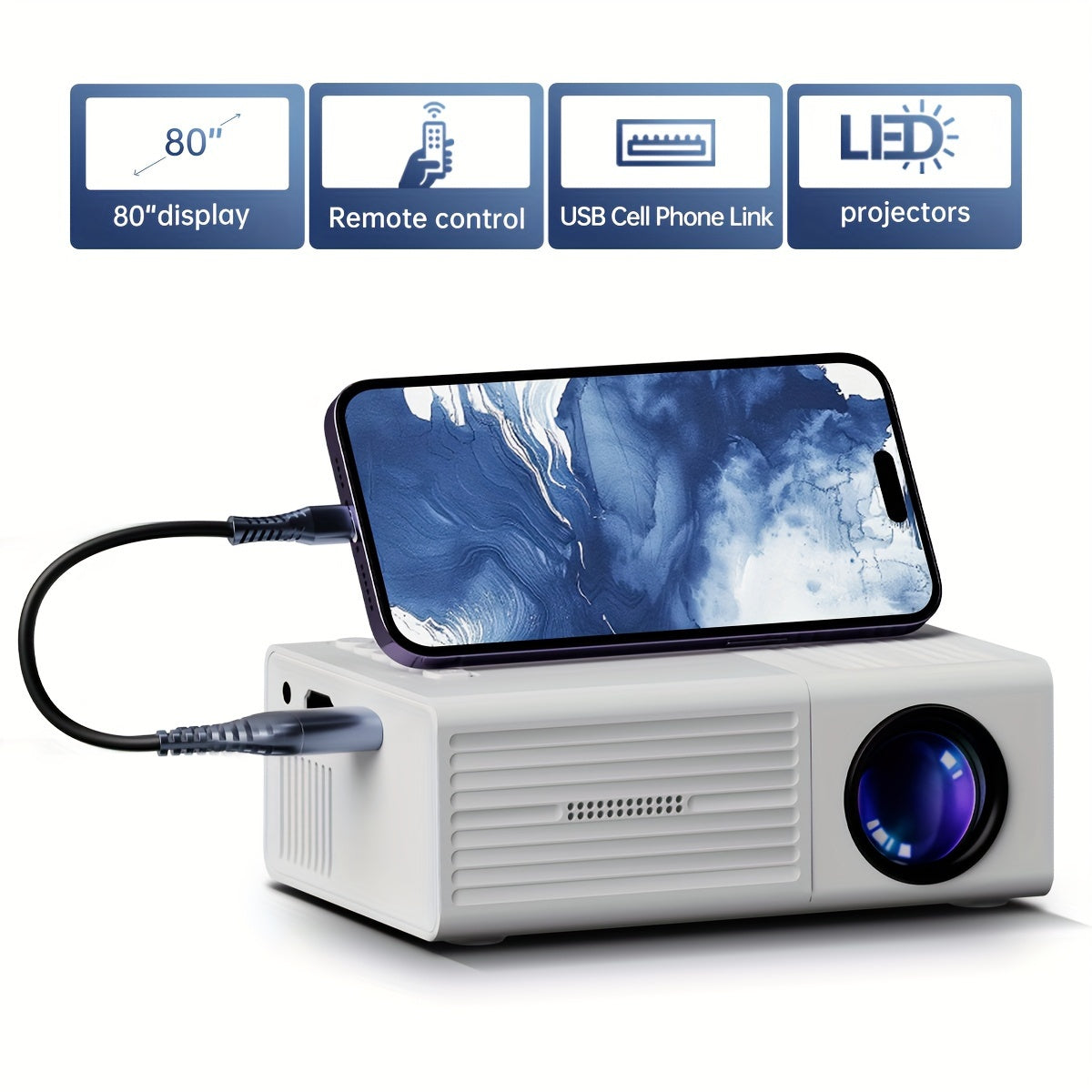 Ultrajasný mini projektor 3000 lumenů – přenosný HDTV a USB, ideální pro domácí kino a venkovní použití | Lersk