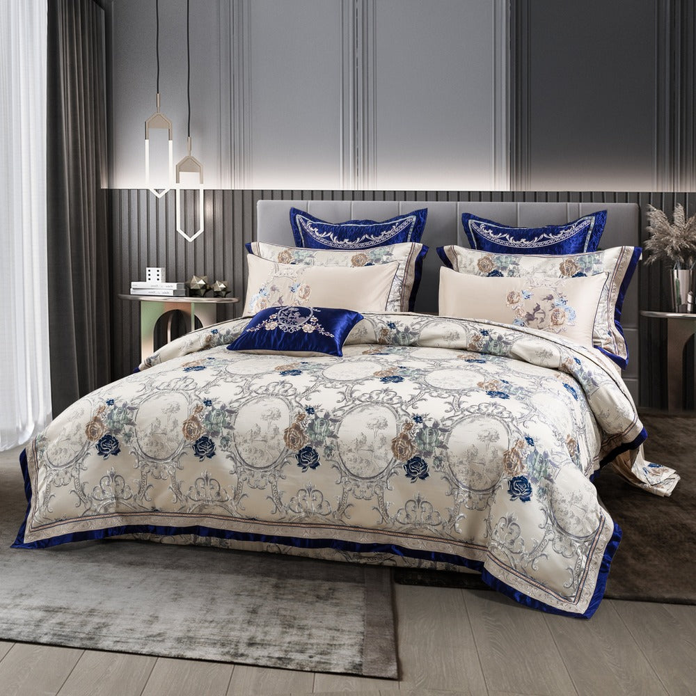 Orenda Bloom Jacquard Bedding Set With Floral Embroidery | Lersk