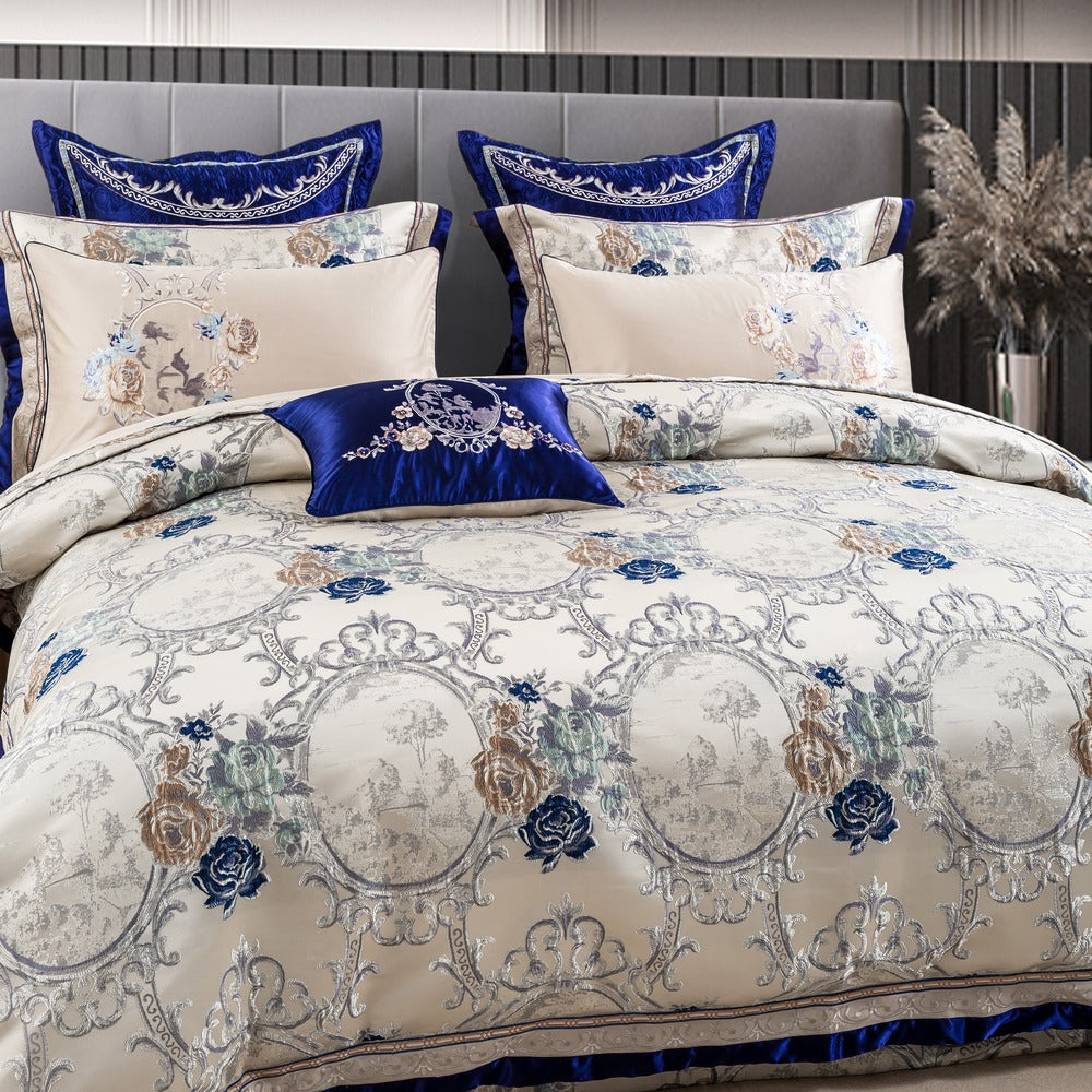 Orenda Bloom Jacquard Bedding Set With Floral Embroidery | Lersk