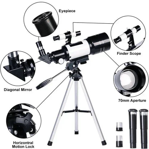 Professional Astronomical Telescope 70mm Aperture, 300mm Focal Length With Easy Setup For Stargazing And Nature | Lersk