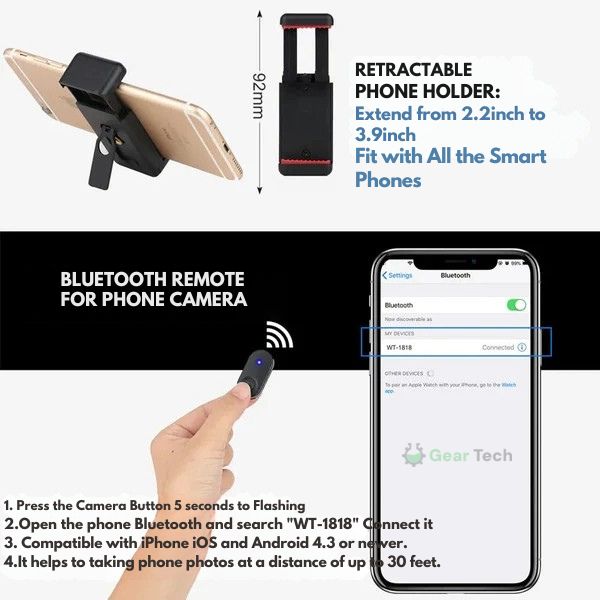 Telescopic Phone Tripod With Bluetooth Remote Selfie Stand | Lersk
