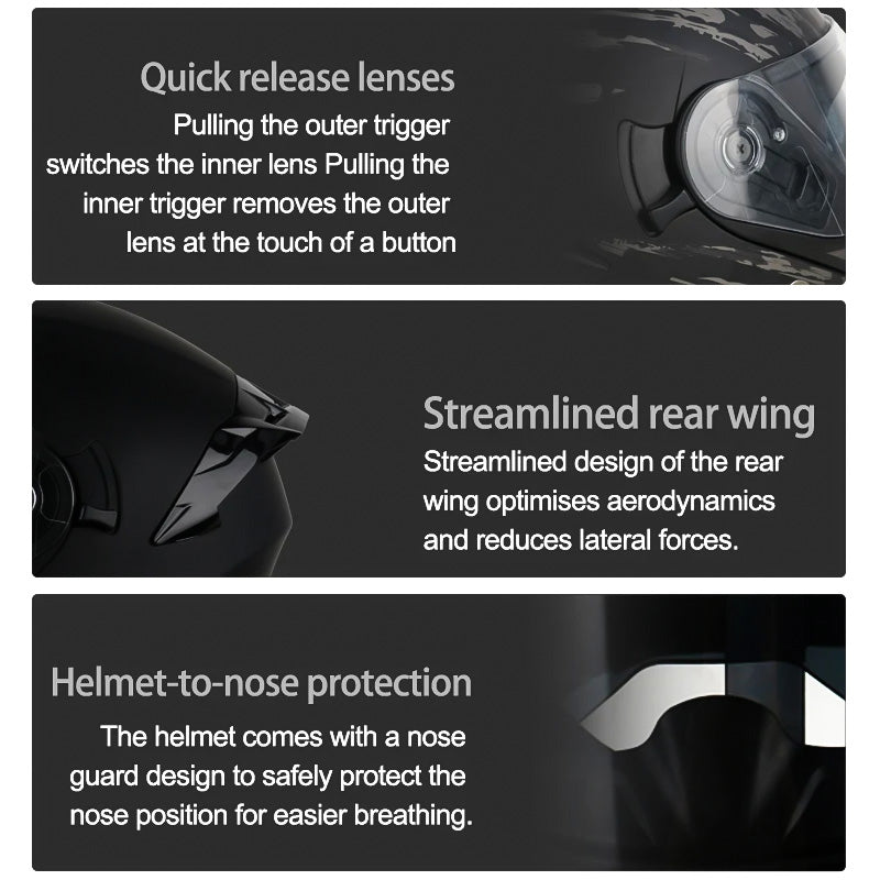 Casco FlipGuard con Doppia Lente per Piloti Omologato DOT | Lersk