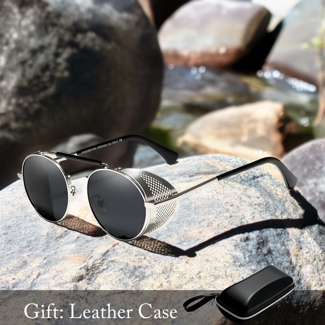 Gothic Steampunk Polarized Round Sunglasses For Men | Lersk