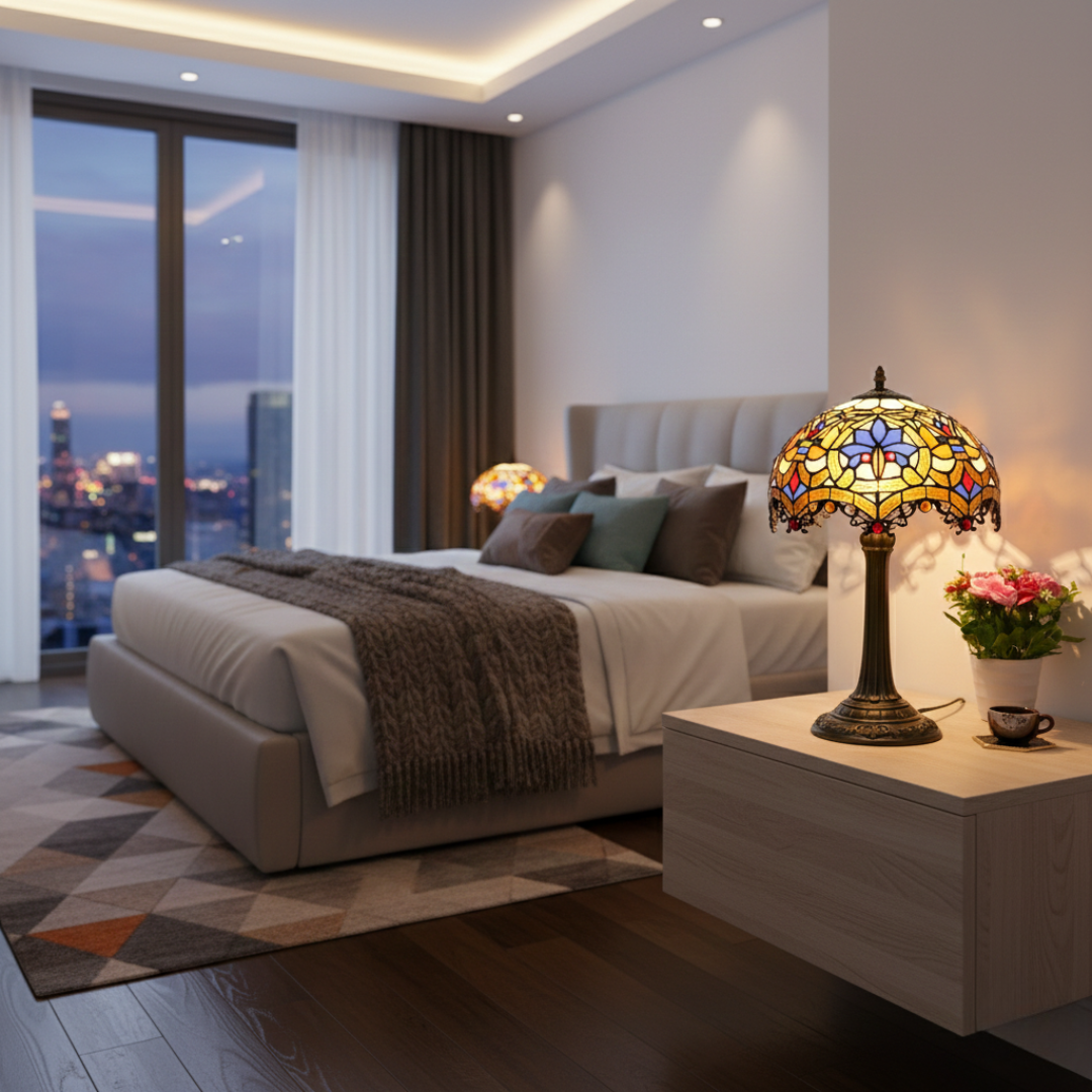 Lampada da tavolo vintage in vetro colorato per illuminazione elegante della casa | Lersk