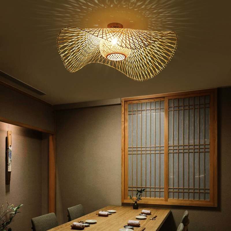 Nokari Boho závěsná lampa z ratanu japonského stylu s teplým světlem | Lersk