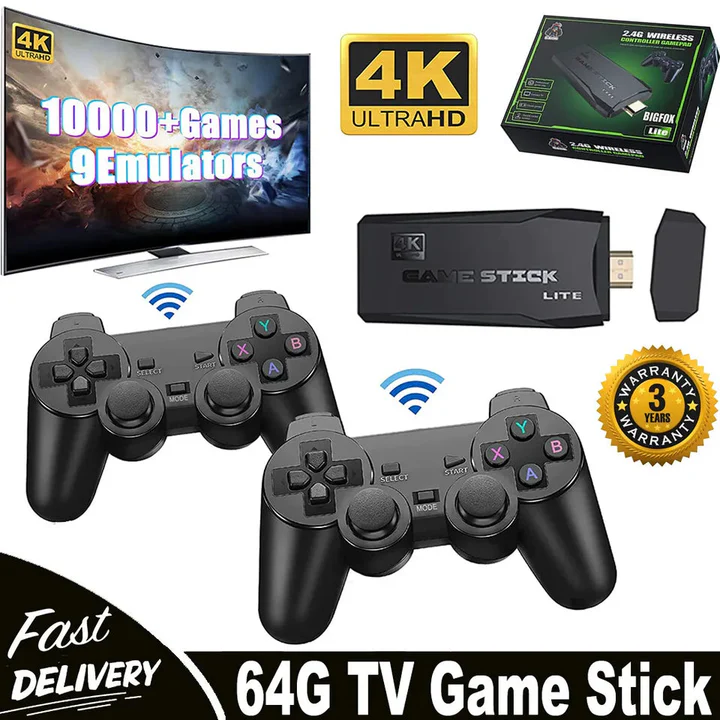 HDMI 4K TV herní konzole s 64GB a více než 20 000 retro hrami a dvěma bezdrátovými ovladači | Lersk