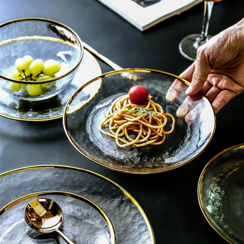 Aurelia Dinnerware Set with Glass Blur Finish Round Plates | Lersk
