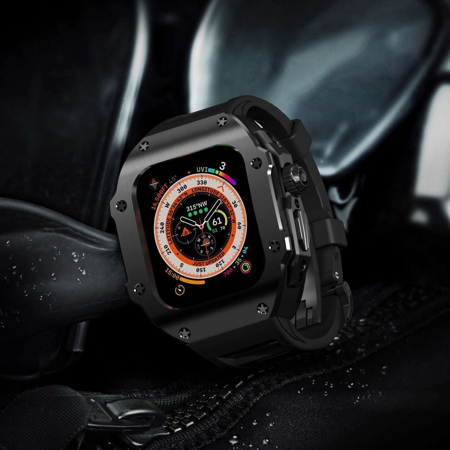 Ravelle Series | Fluororubber Band & Stainless Steel Case for Apple Watch Ultra | Lersk