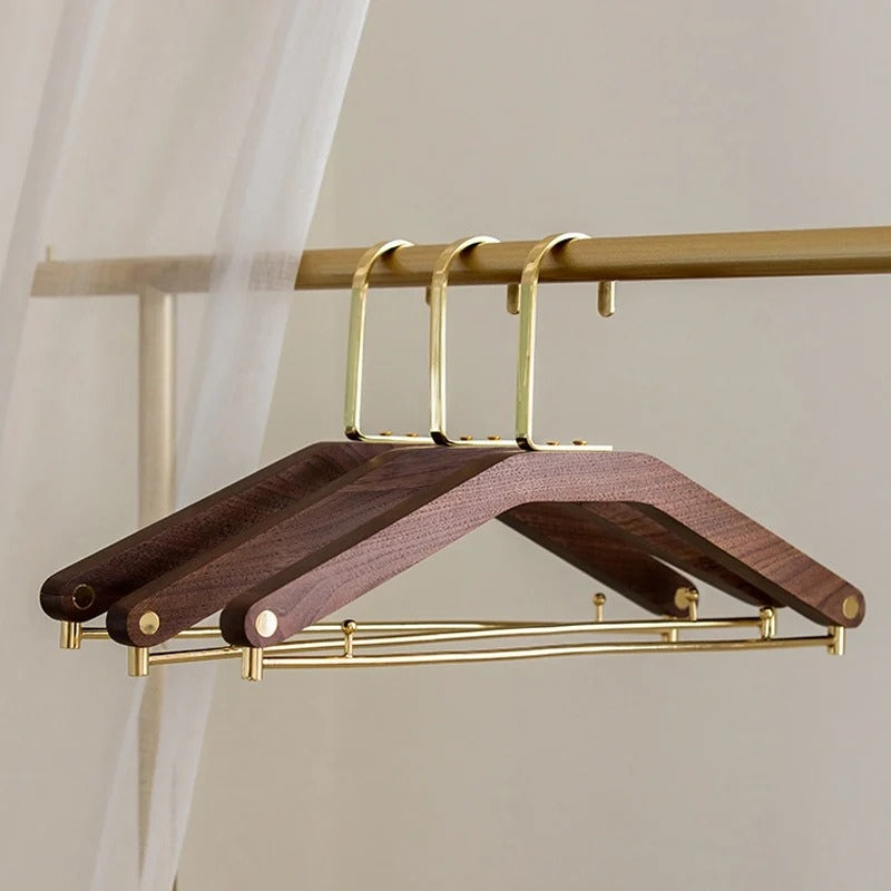 Arcora Walnut Brass Clothes Hangers for Coats, Jackets and Trousers | Lersk