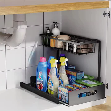 Two Tier Slide Out Under Sink Organizer For Under Sink Cabinet Organization Storage | Lersk