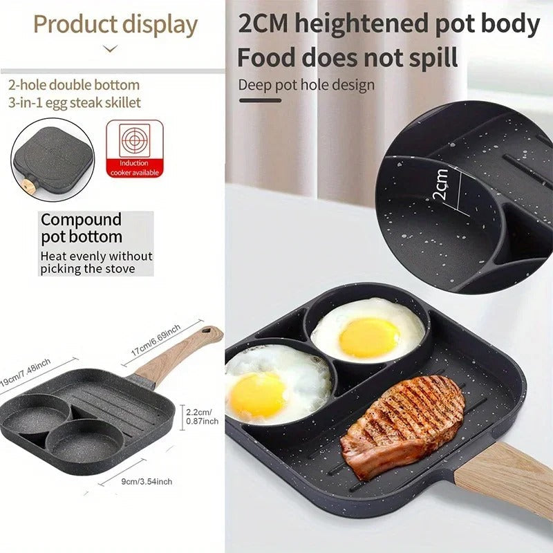 3 In 1 Non Stick Frying Pan With Sections Home Cooks | Lersk