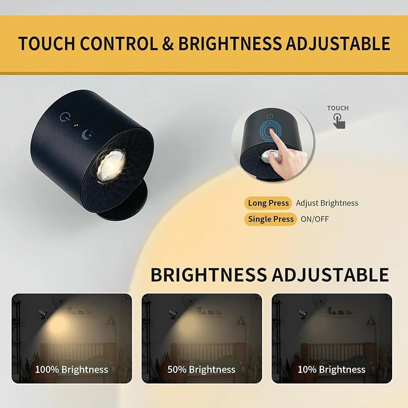 Genopladelig magnetisk LED-væglampe med 360° rotation til hjemmet | Lersk
