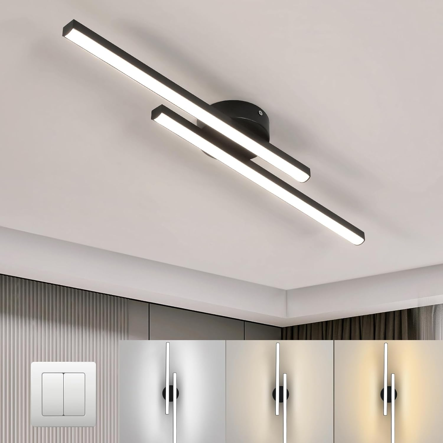 LumenVale Minimalistyczna aluminiowa lampa sufitowa LED półplafon do salonu | Lersk