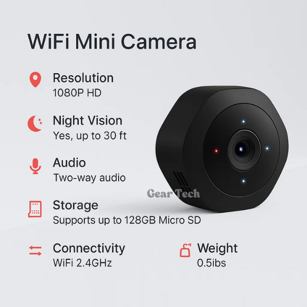 Nexara Mini WiFi Sikkerhedskamera 1080P HD Natvision 30 Fod Tovejskommunikation | Lersk