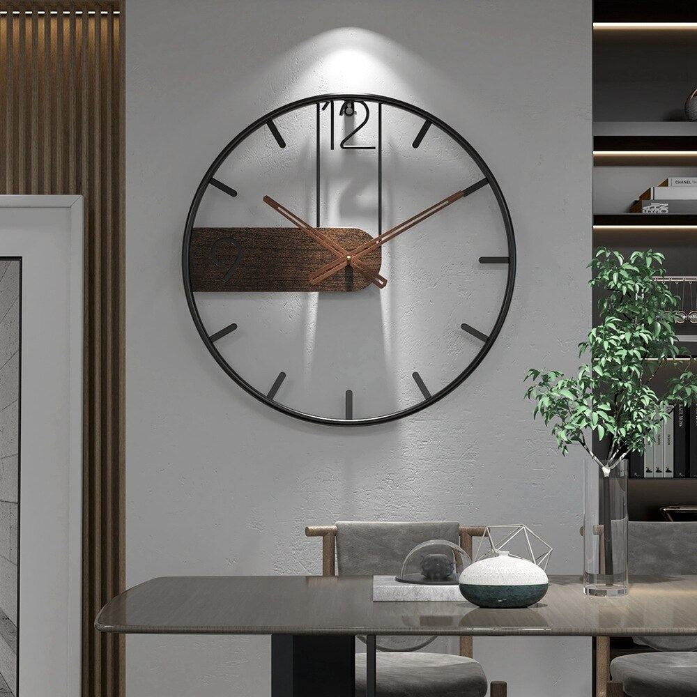 Walnut and Steel Modern Wall Clock for Living Room Decor | Lersk