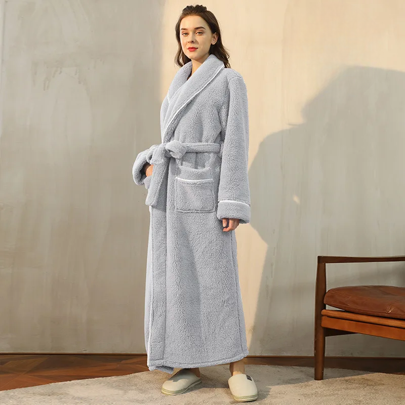 CozyFlannel zimní župan s páskem a klopovým límcem | Lersk