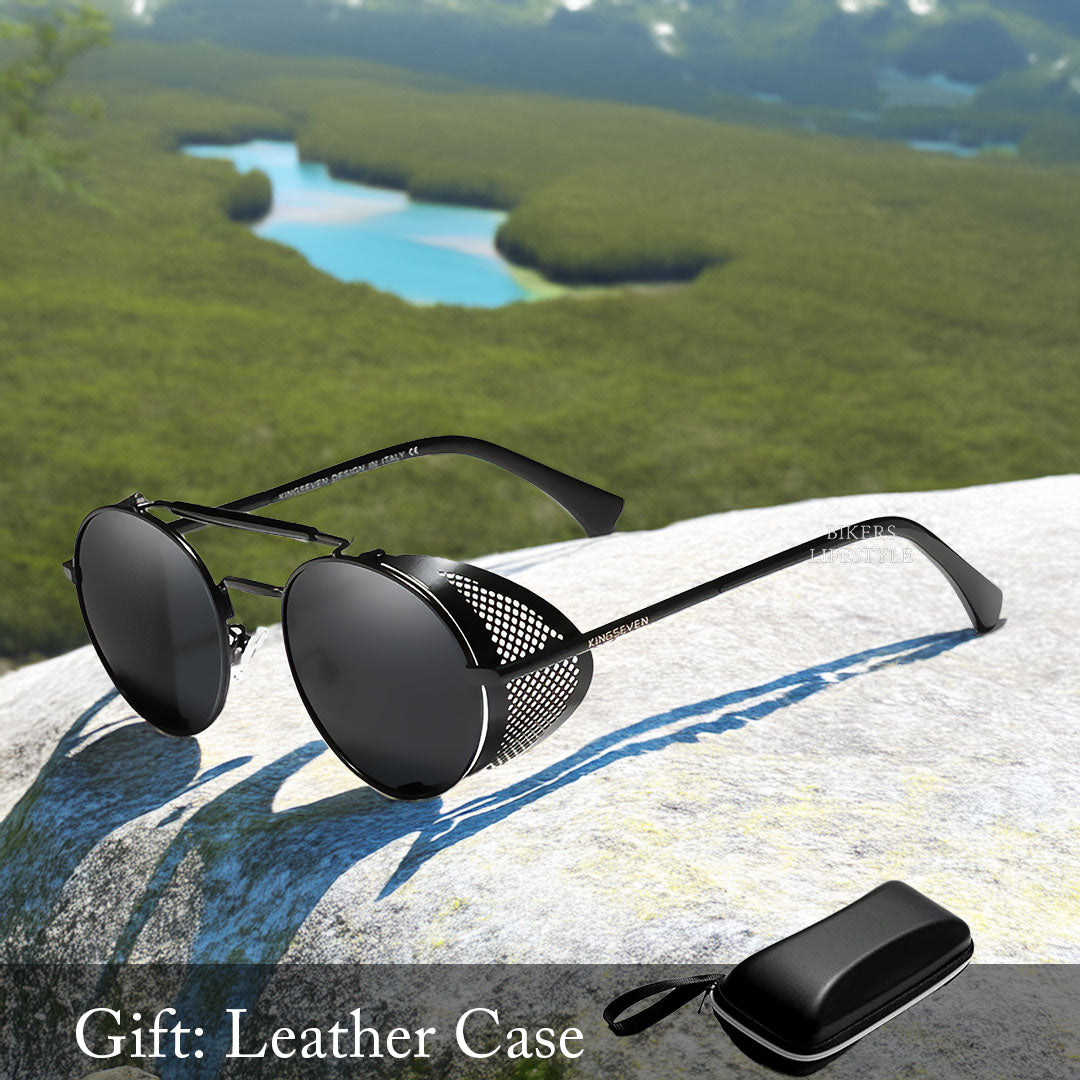 Gothic Steampunk Polarized Round Sunglasses For Men | Lersk