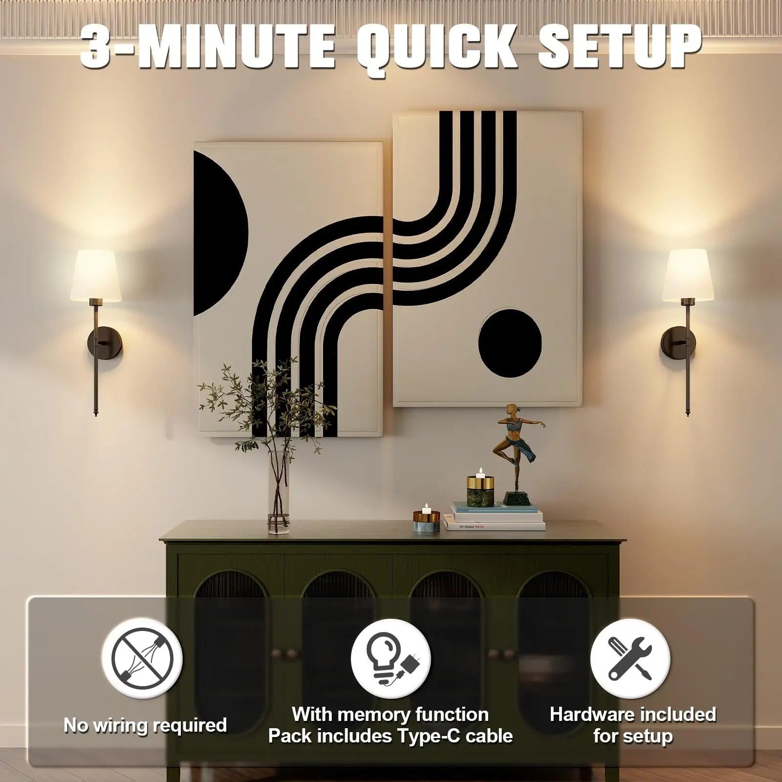 NovaGlow Wireless Wall Sconces Battery-Operated 2-Pack | Lersk