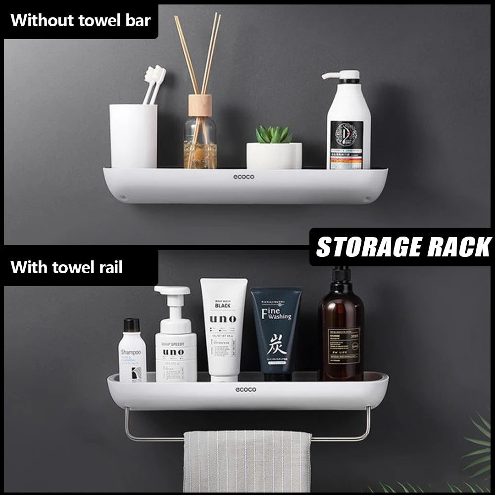Wall Mounted Shampoo Storage Rack No Drill Compact Shower Organizer With Towel Bar | Lersk