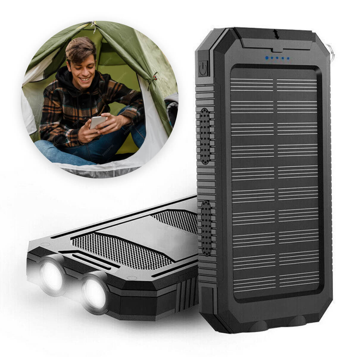 SolaraGuard 50000mAh solcelle-powerbank til udendørs brug, vandtæt med dobbelte USB-porte | Lersk