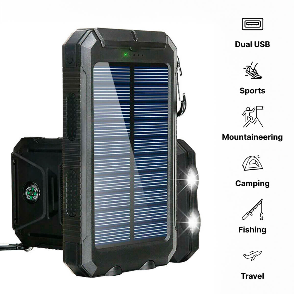 SolaraGuard 50000mAh solcelle-powerbank til udendørs brug, vandtæt med dobbelte USB-porte | Lersk