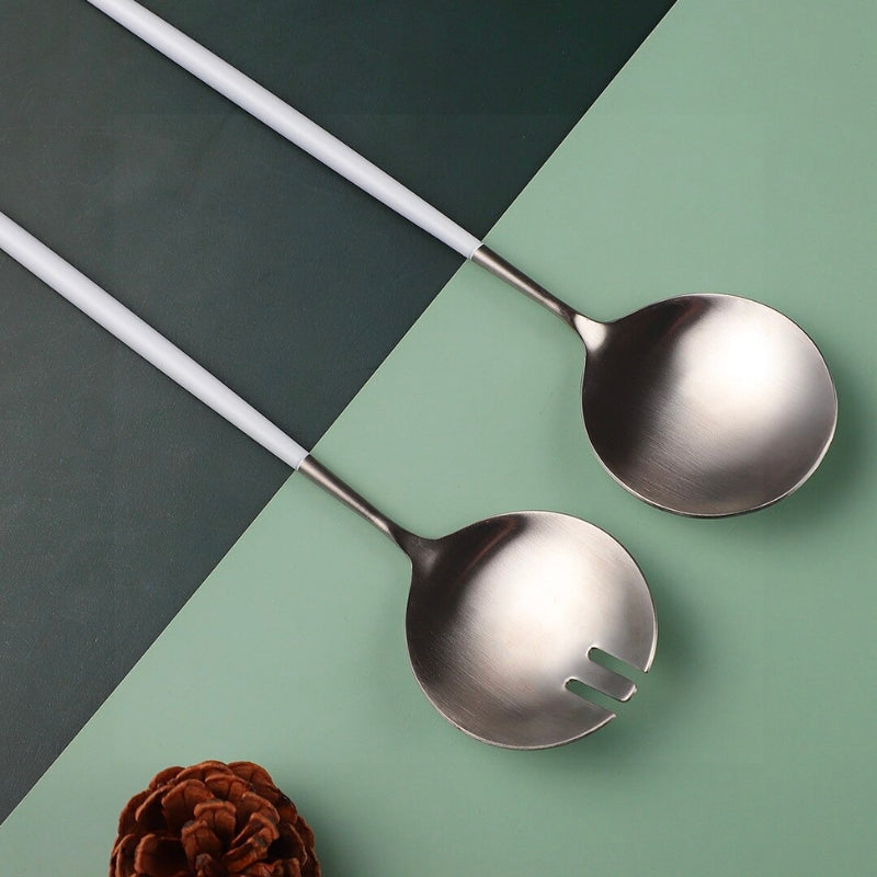 Salad Serving Utensils in White and Silver | Lersk