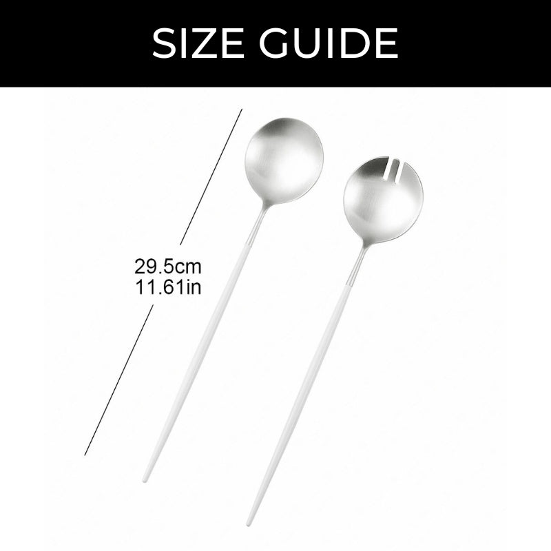 Salad Serving Utensils in White and Silver | Lersk