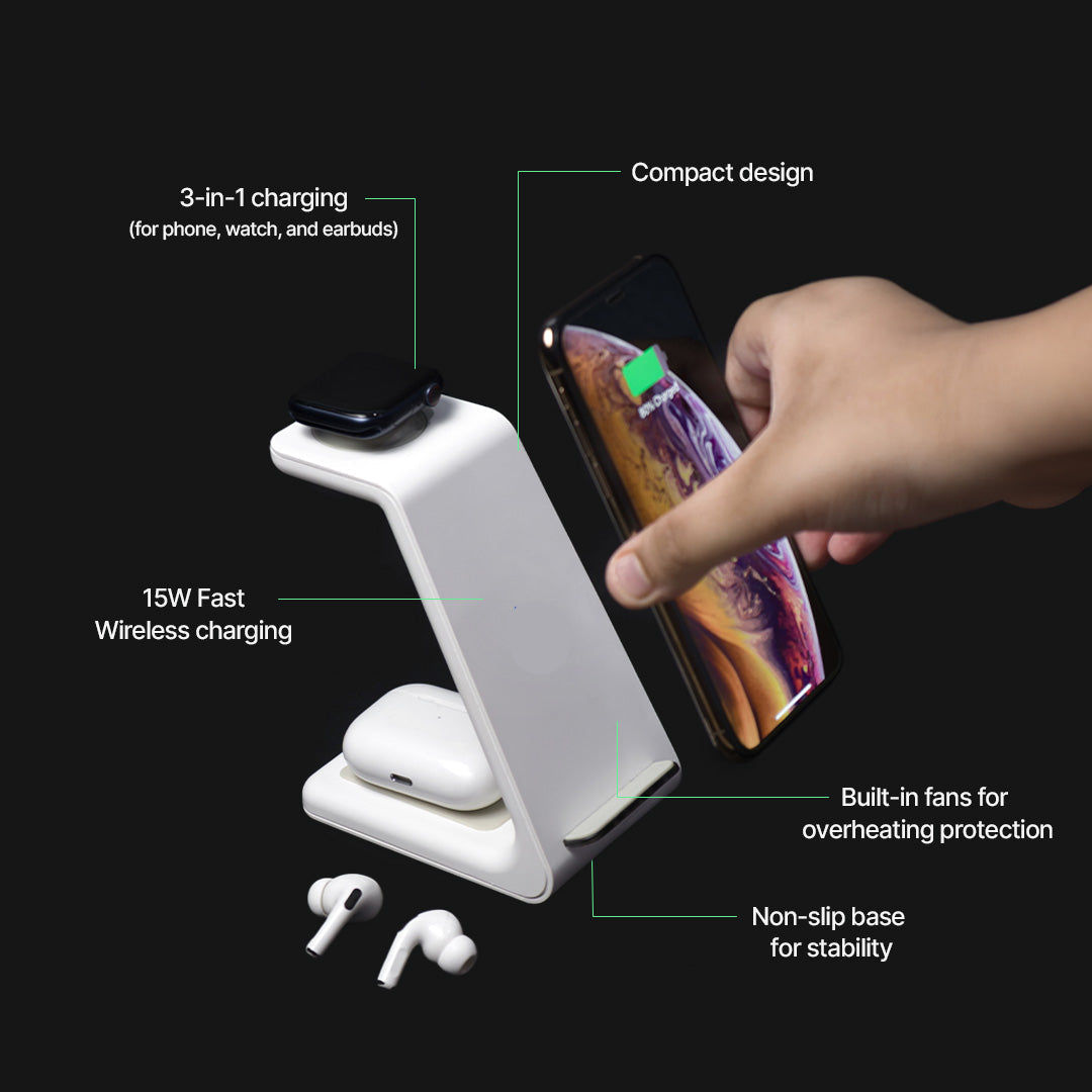 3-In-1 Wireless Charging Station For Apple, Samsung, Watch, AirPods | Fast Wireless Charging Solution | Lersk