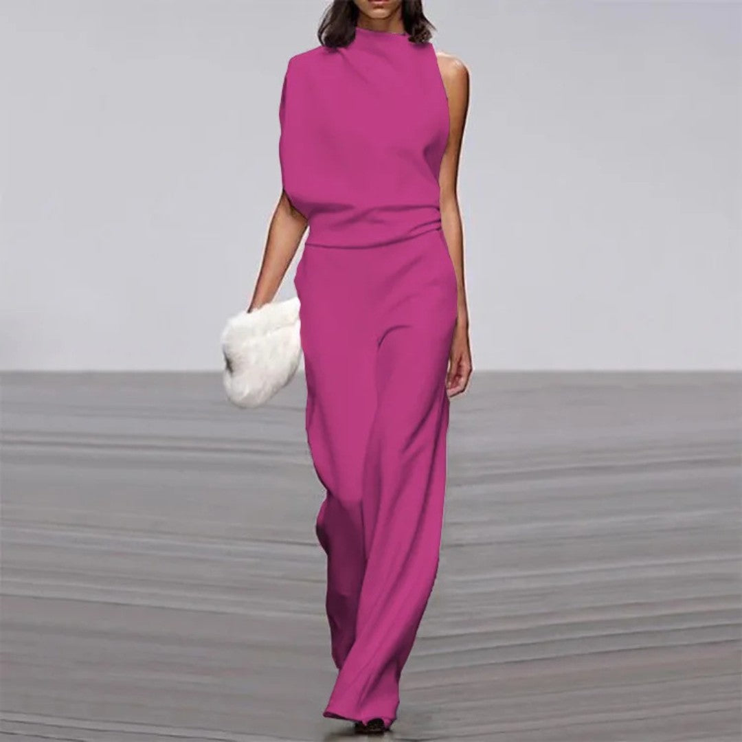 Elegant ærmeløs jumpsuit med skræddersyet pasform og vid ben-silhuet Jumpsuit-stil | Lersk