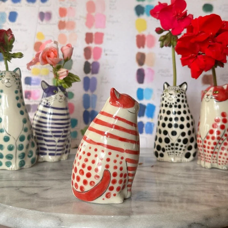 Polka Dot Cat Vase For Whimsical Home Decor And Cat Lovers, Cute Collectible Vase Gift Idea | Lersk