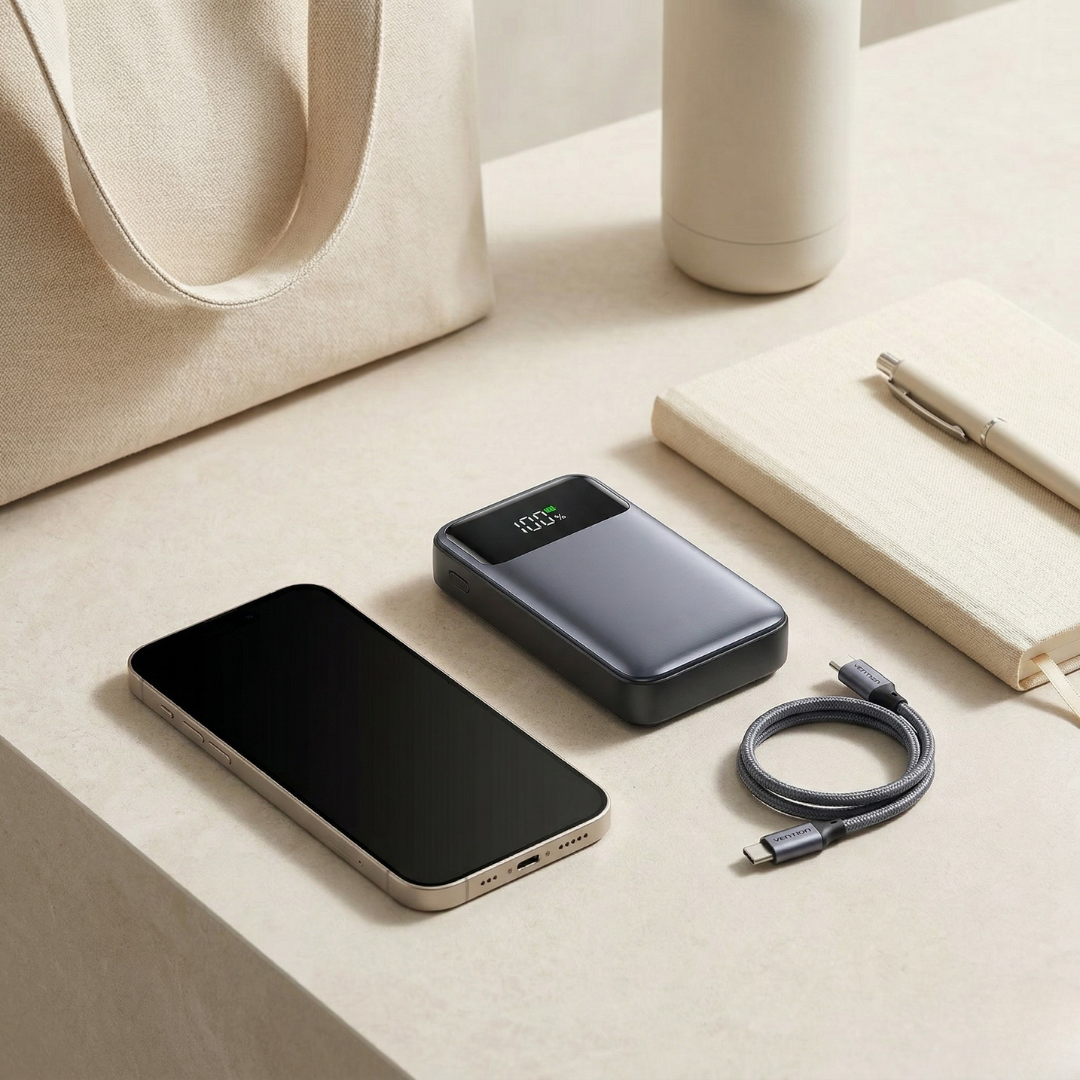 Tragbare Powerbank mit integriertem Kabel für einfaches Laden unterwegs | Lersk