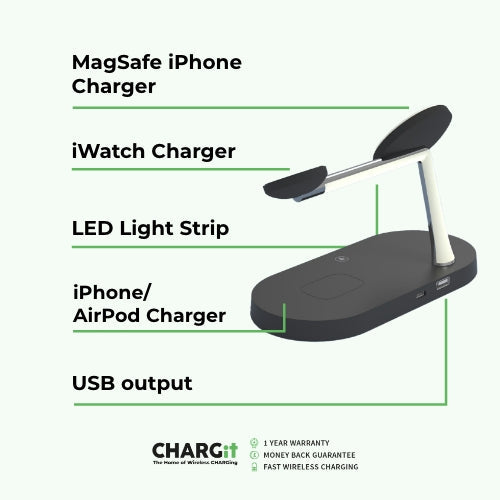 QuattroCharge 4v1 MagSafe bezdrátová nabíječka pro iPhone, Watch a Buds