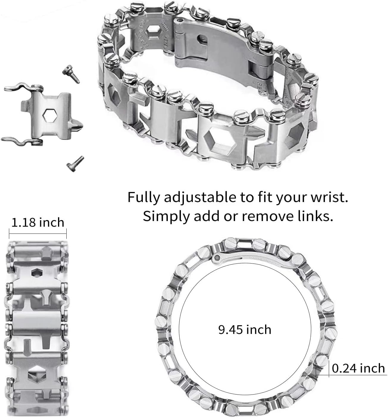 Bracciale multitool in acciaio inox 29 in 1 per uso quotidiano e accessori da portare sempre | Lersk