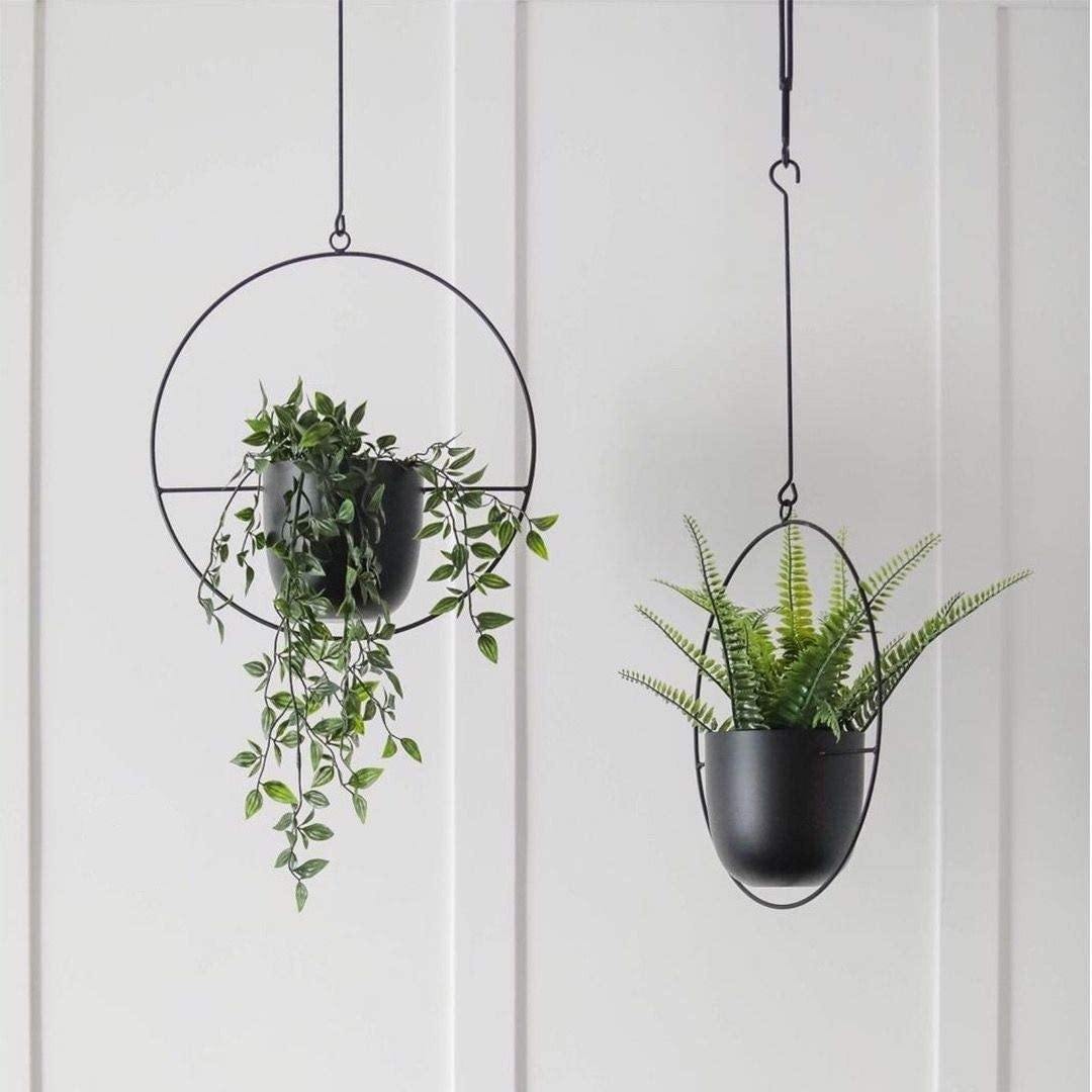 Nivara Inky Finish Metal Hanging Planter for Modern Homes | Lersk