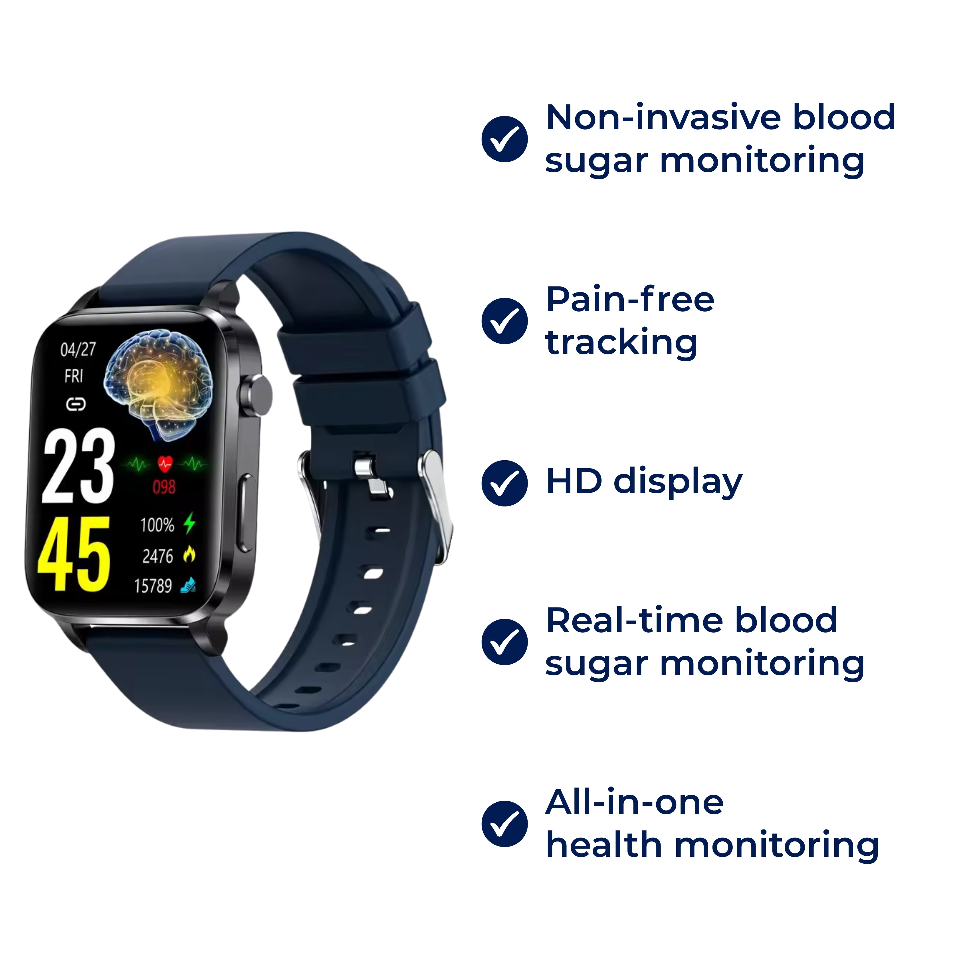 GlucoWell Nicht-invasive Diabetes-Smartwatch mit Blutzuckermonitor und HD-Display für schmerzfreies Glukose-Tracking bei Erwachsenen | Lersk