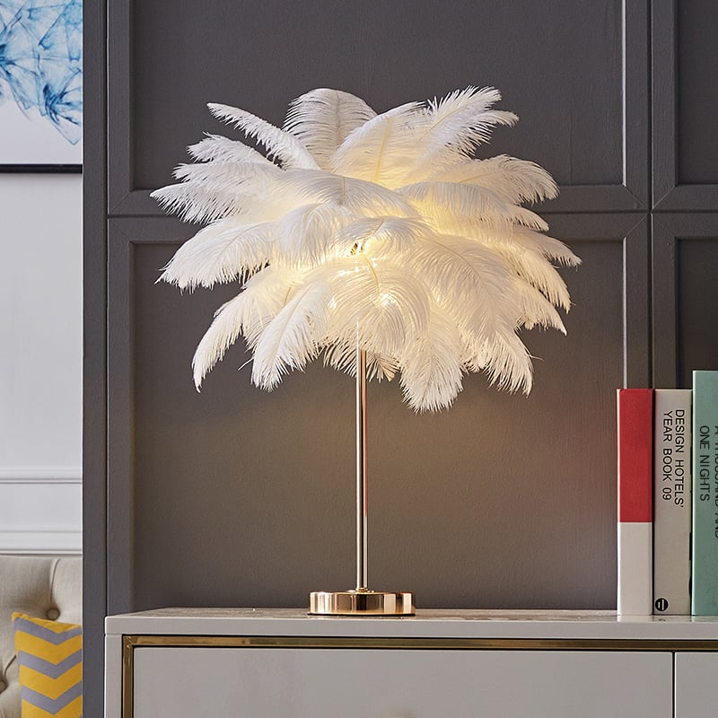 Nyra Glow Gilded Feather Art Deco Gold Lux Table Lamp | Lersk