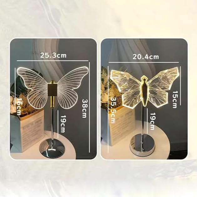 Luminara Crystal Butterfly LED Table Lamp For Bedroom In Iron And Acrylic | Lersk