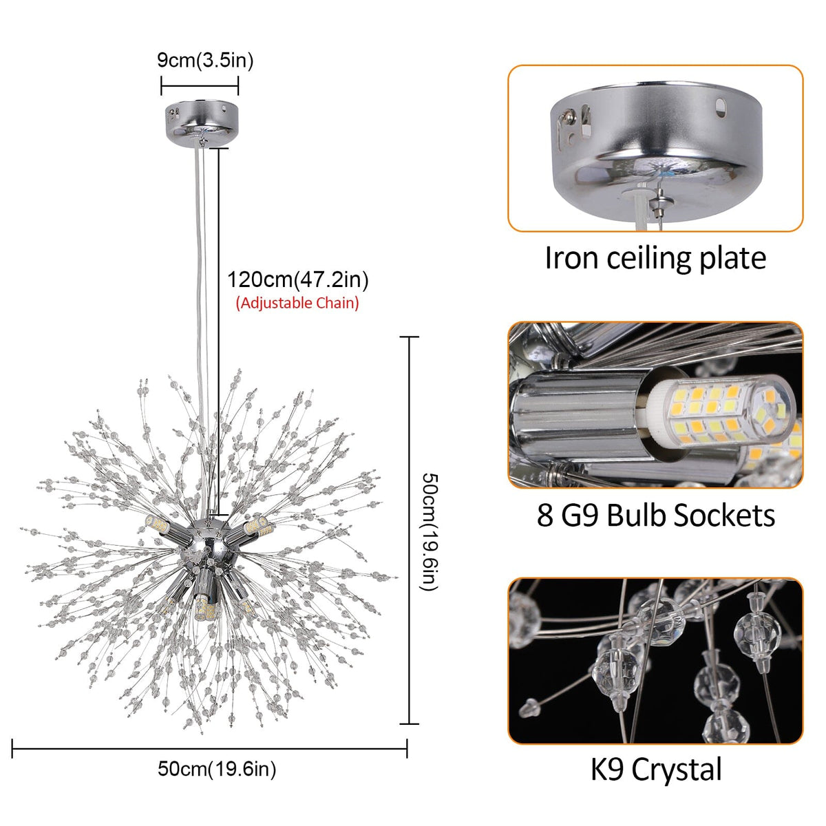 Asterra Modern Crystal Dandelion Pendant Ceiling Light