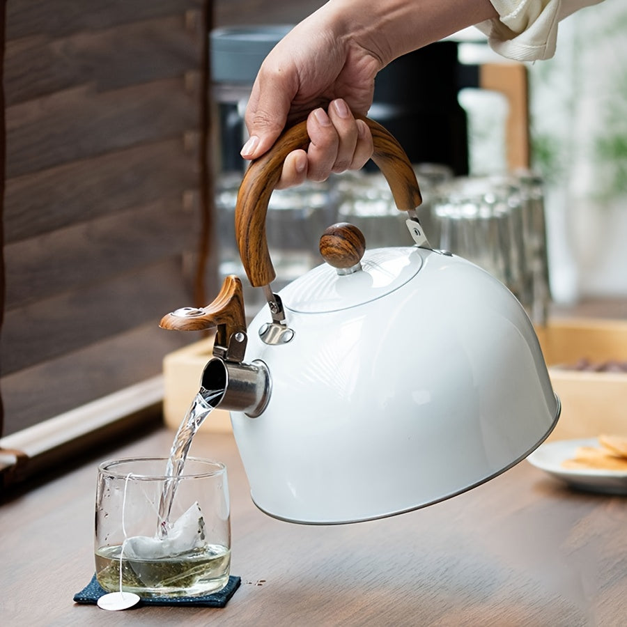 Bouilloire sifflante Veridia 3L avec accents en bois émaillée | Lersk