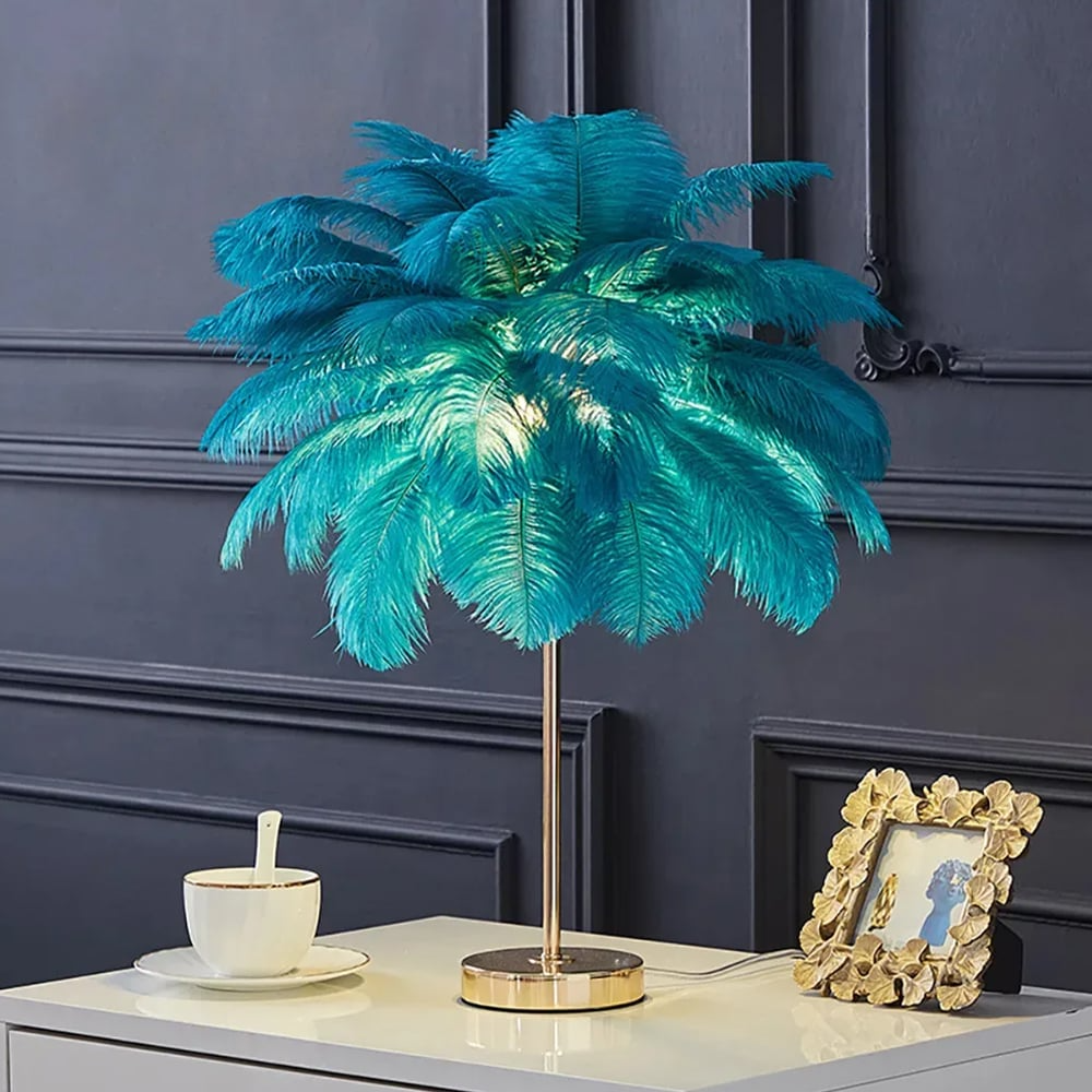 Nyra Glow Gilded Feather Art Deco Gold Lux Table Lamp | Lersk