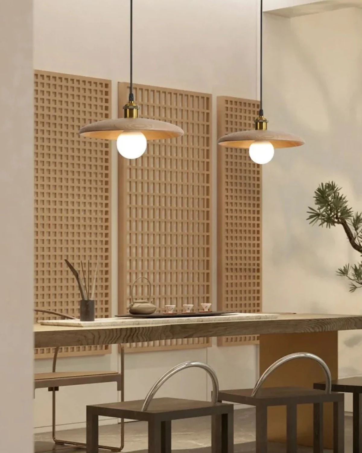 LumaNova Japandi Pendant Light With Slim Wood Shade | Lersk